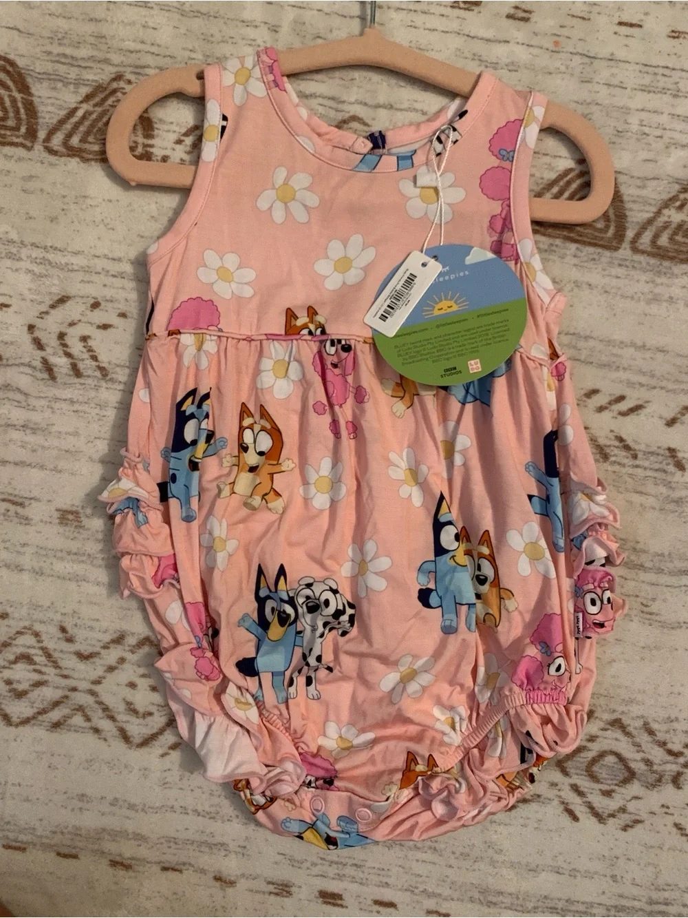 Little Sleepies Pink Floral Bluey & Friends Print One-Piece Bodysuit